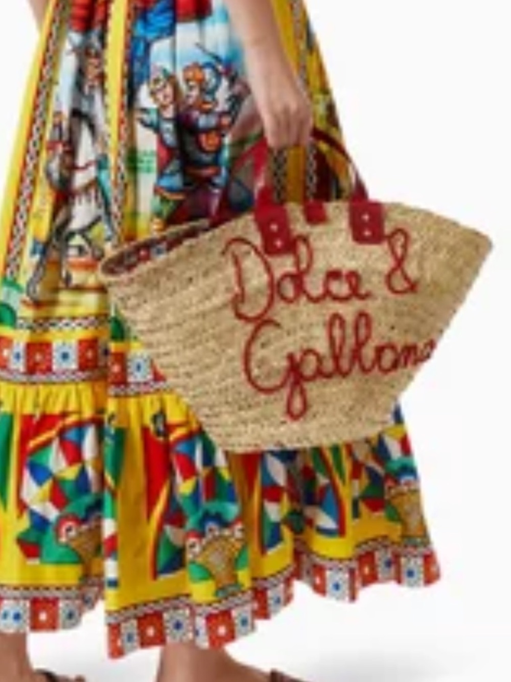 Dolce & Gabbana KENDRA Red-Accent Woven Straw Tote 
Made in Italy